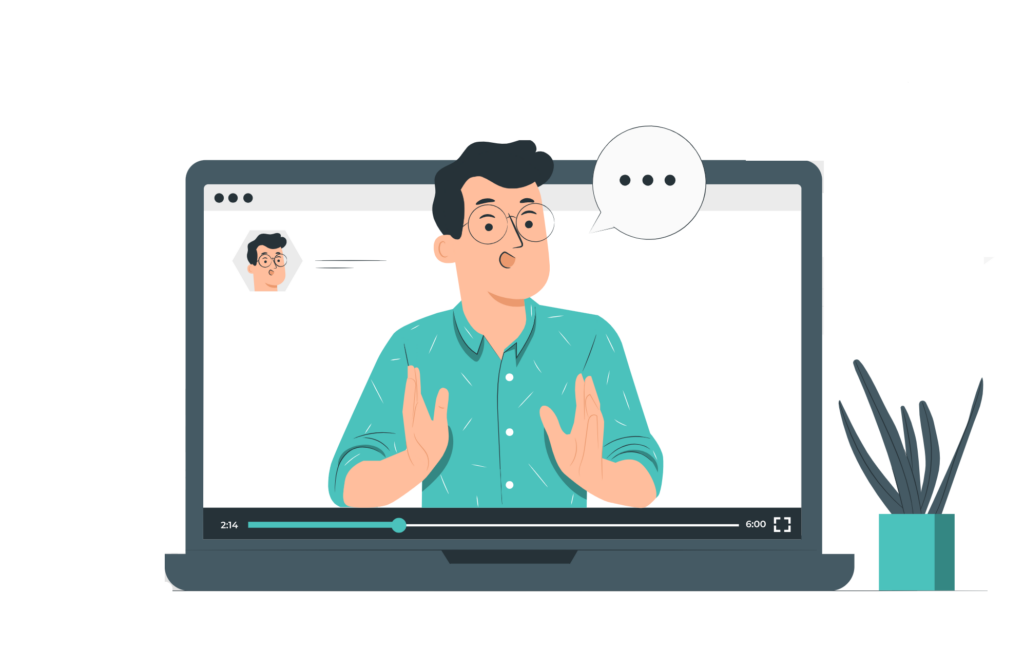 Image illustrative, personne donnant des explications à travers un ordinateur portable