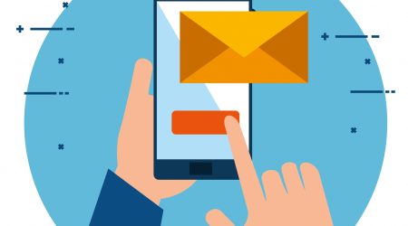 hands using smartphone sending email vector illustration design