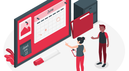 Illustration : 2 personnes devant un écran géant