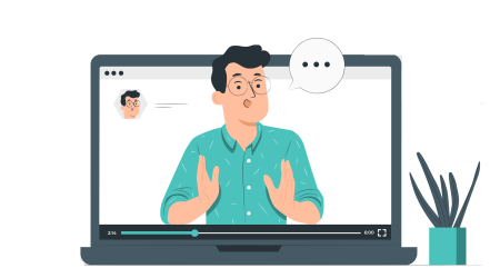 Image illustrative, personne donnant des explications à travers un ordinateur portable