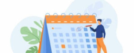 Businessman planning events, deadlines and agenda. Calendar, schedule, organization process flat vector illustration. Time management concept for banner, website design or landing web page